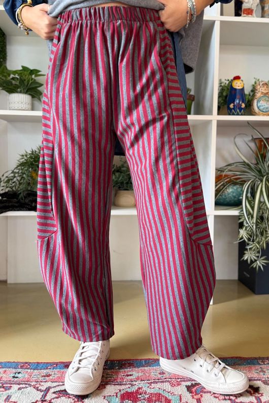 Sunday Morning 7/8 Barrel Pant Grey & Burgundy